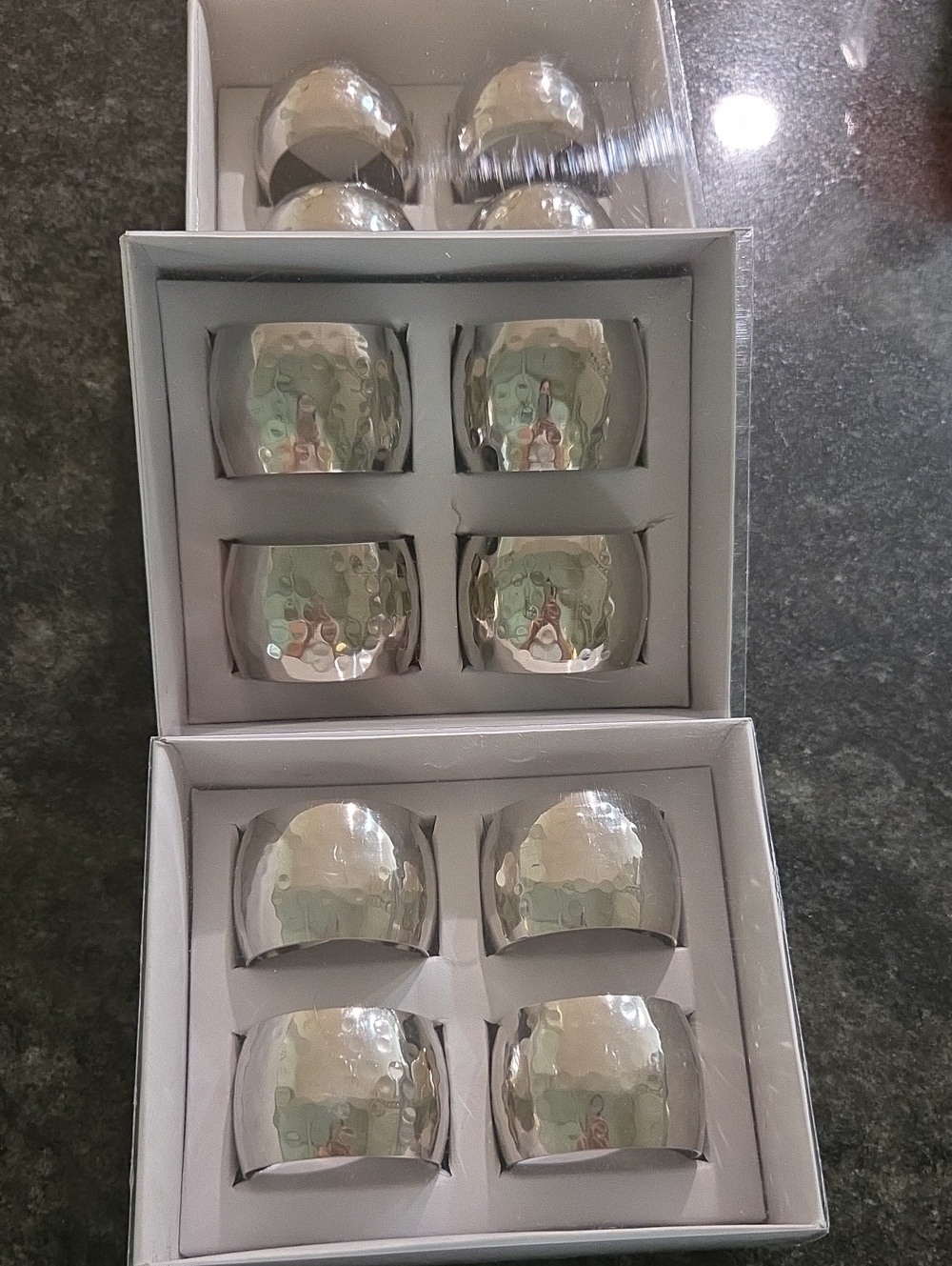 3 Set of 4 Hammered Hammered Napkin Rings